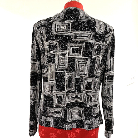 Xscape Cocktail Jacket cropped crew black stretch silver metallic details size S - Picture 5 of 9